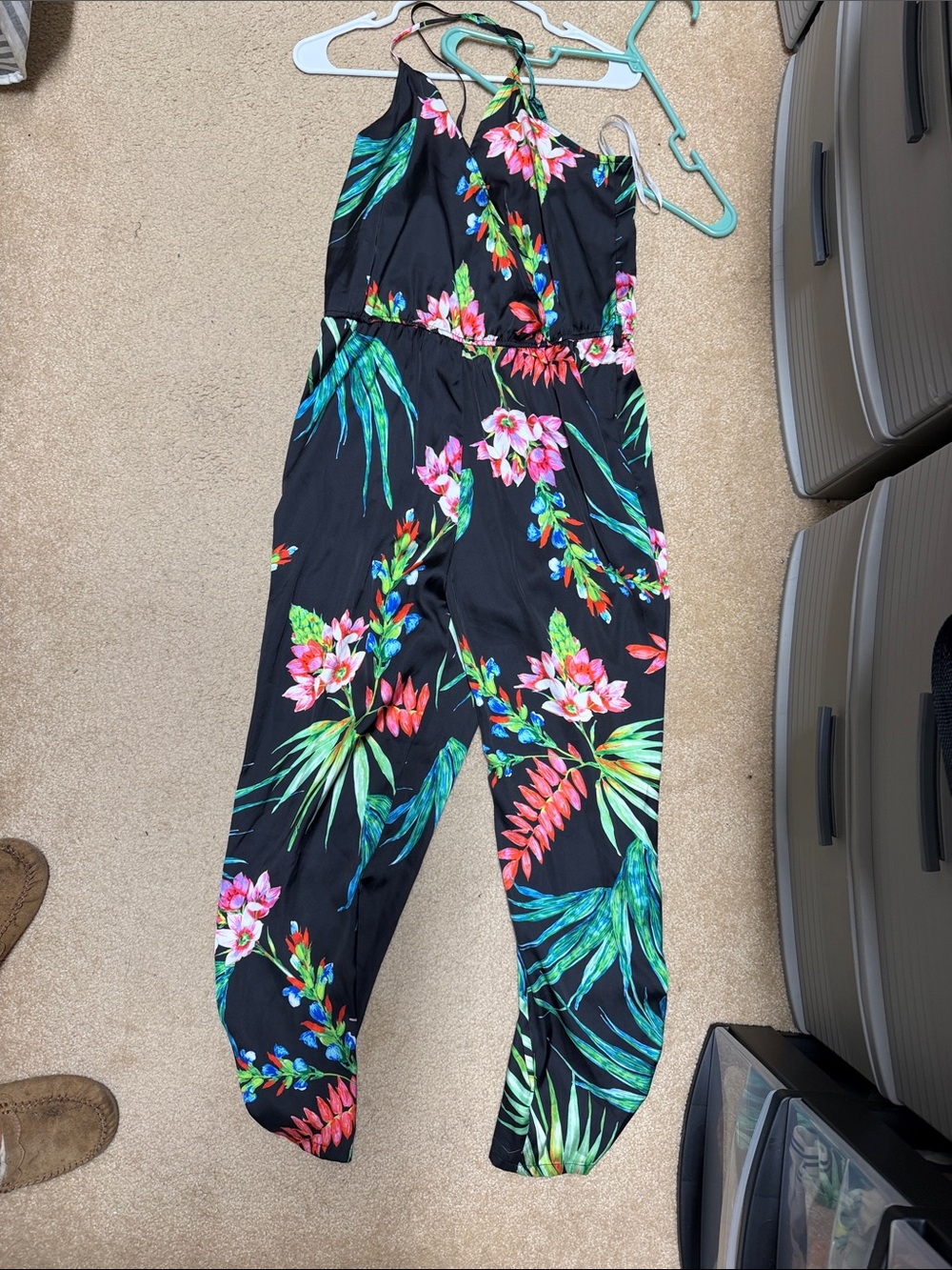 Lovers + Friends Black Tropical Floral Halter Jumpsuit